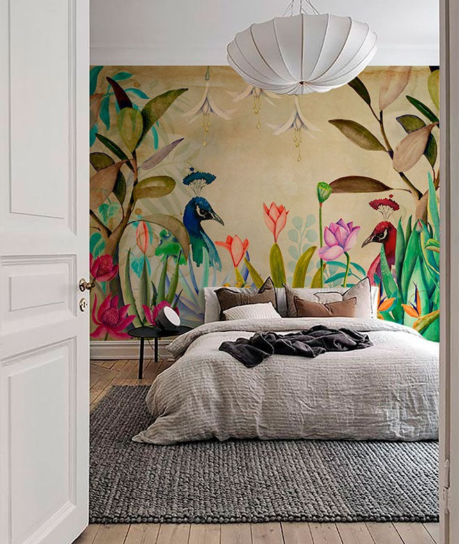 Mural de pared personalizado papel tapiz moderno abstracto rama de árbol  espacio pájaro foto papel tapiz para pared moderno 157 x 110 pulgadas –  Yaxa Costa Rica