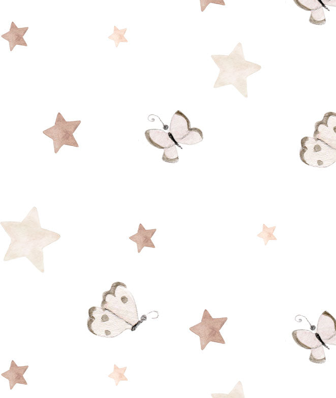 MARIPOSAS Y ESTRELLAS BEIGE Papel pintado infantil