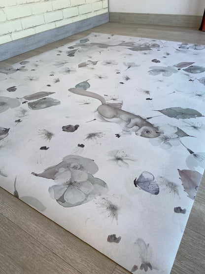 STK ALMENDRO EN FLOR GRIS ANIMALES Alfombra vinílica 118x150 cm