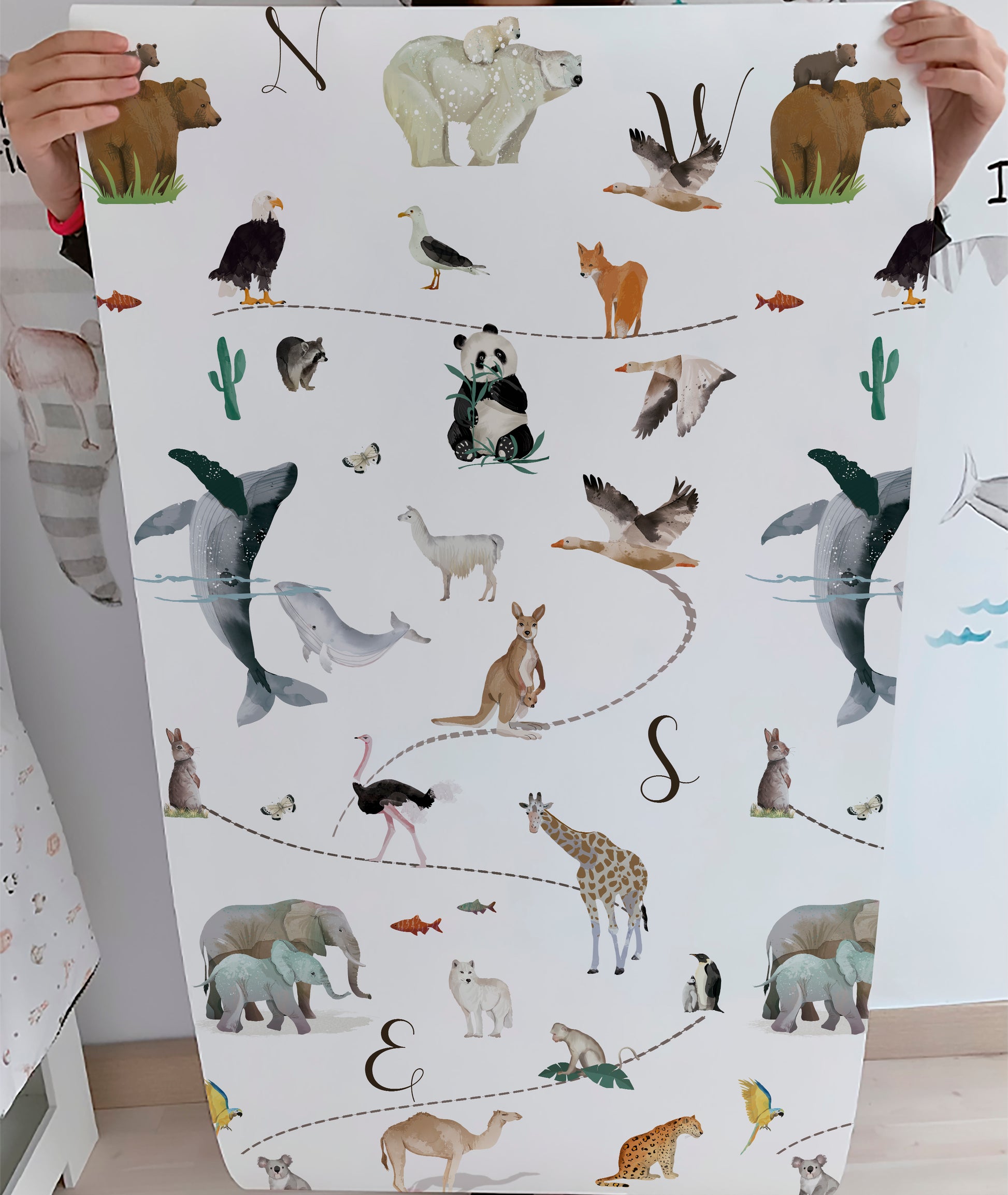 MAPA MUNDI ANIMALES Papel pintado infantil