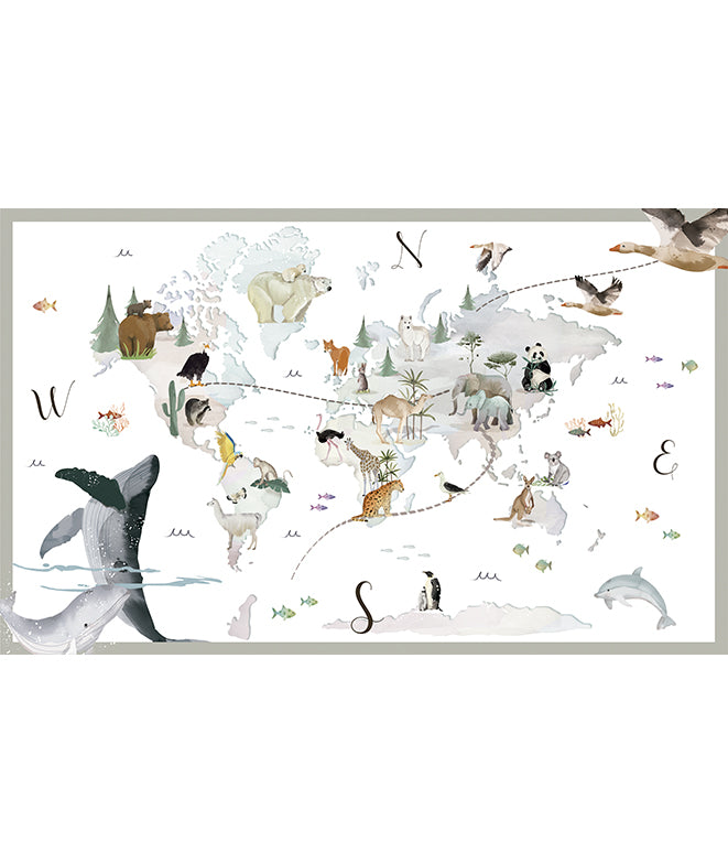 MAPA MUNDI ANIMALES I Póster autoadhesivo