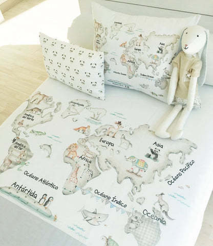 Cojín infantil personalizado MAPA MUNDI GRIS