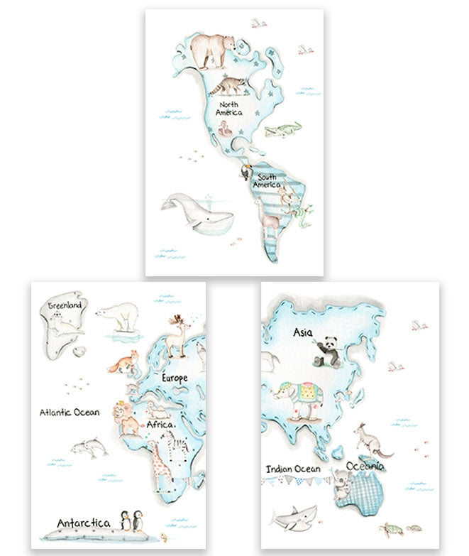 MAPA MUNDI AZUL Pack de cuadros infantil