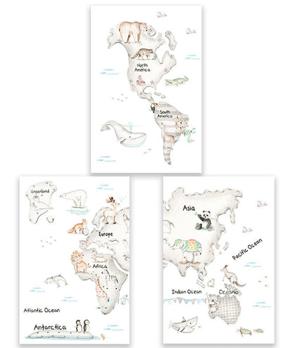 MAPA MUNDI GRIS Pack de cuadros infantil