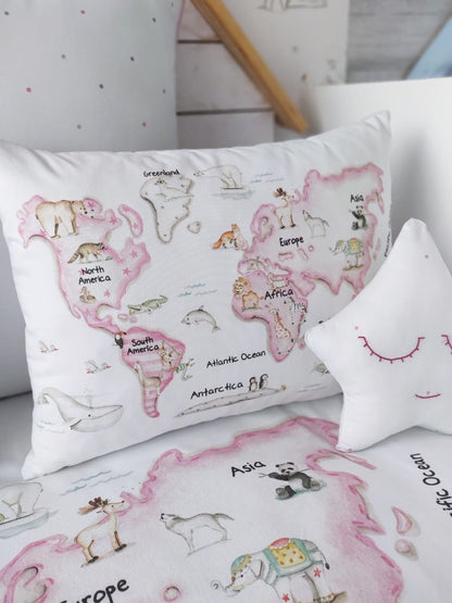 MAPA MUNDI ROSA Funda Nórdica infantil.