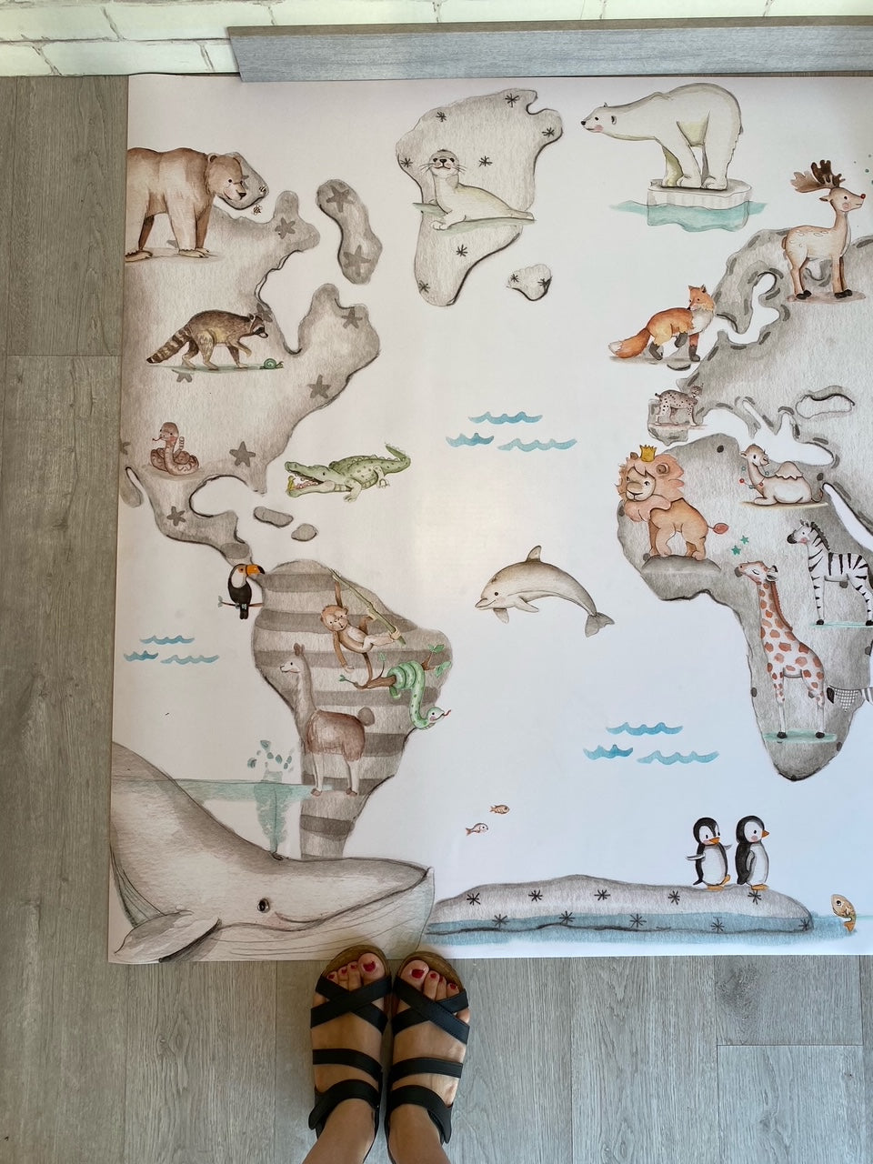 STK WORLD MAP GRAY Vinyl rug 120x150 cm