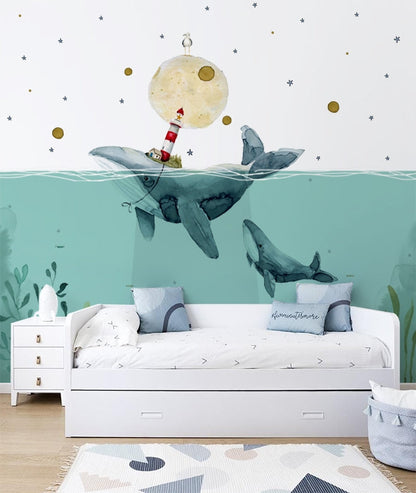 Papel adhesivo ballenas para muebles infantiles