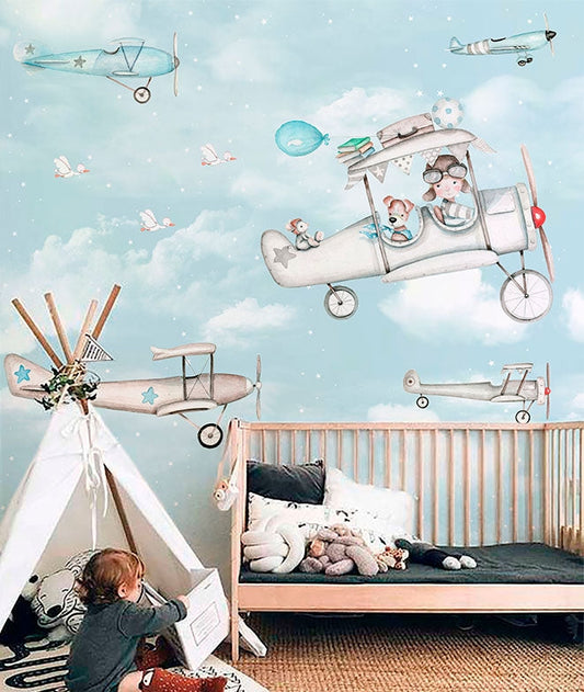 STK FLYING THE SKY F.AZUL Wandtatto kinderzimmer junge 330x240 cm (horizontal)