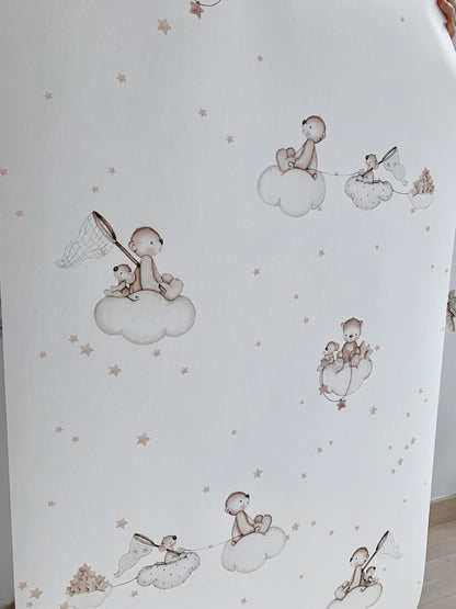 EN BUSCA DE ESTRELLAS MARRÓN Papel pintado infantil