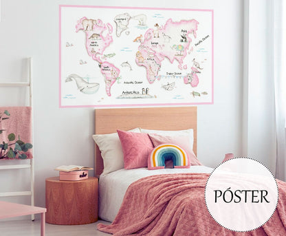 MAPA MUNDI ROSA Póster autoadhesivo